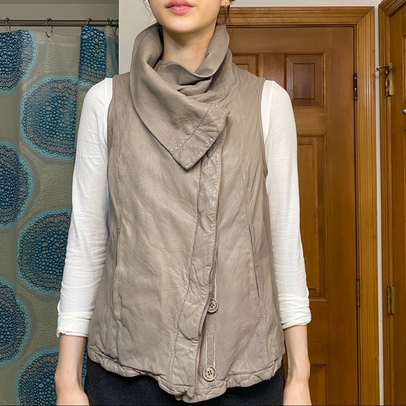 All Saints Kadian Gilet Leather Vest in Taupe - Picture 4 of 14